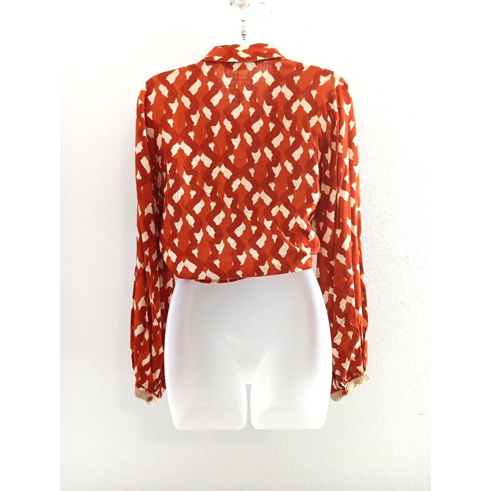 NWT Zara Linen‎ Blend Midriff Crop Twist Top with Beaded Cuffs Size XS Boho NEW - Picture 5 of 12